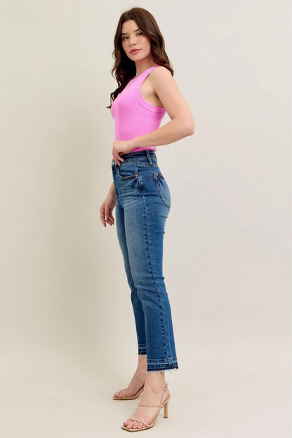 Judy Blue High Waist Vintage Wash Release Hem Kick Flare