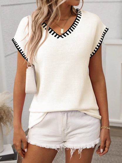 V-Neck Striped Sleeveless Sweater Vest