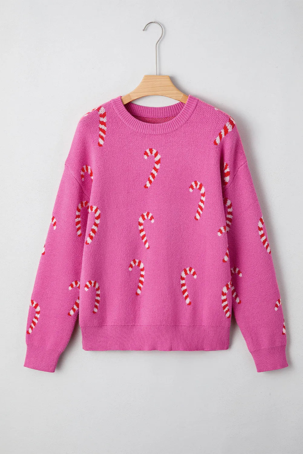 Sachet Pink Christmas Candy Cane Holiday Drop Shoulder Sweater
