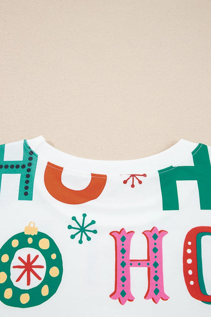 Plus Size Christmas Ho Ho Ho Print Long Sleeve Top and Shorts 2pc Lounge Set