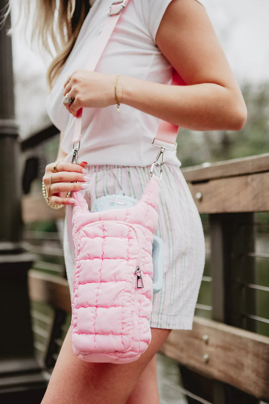 Light Pink Quilted Water Bottle Carrier Bag