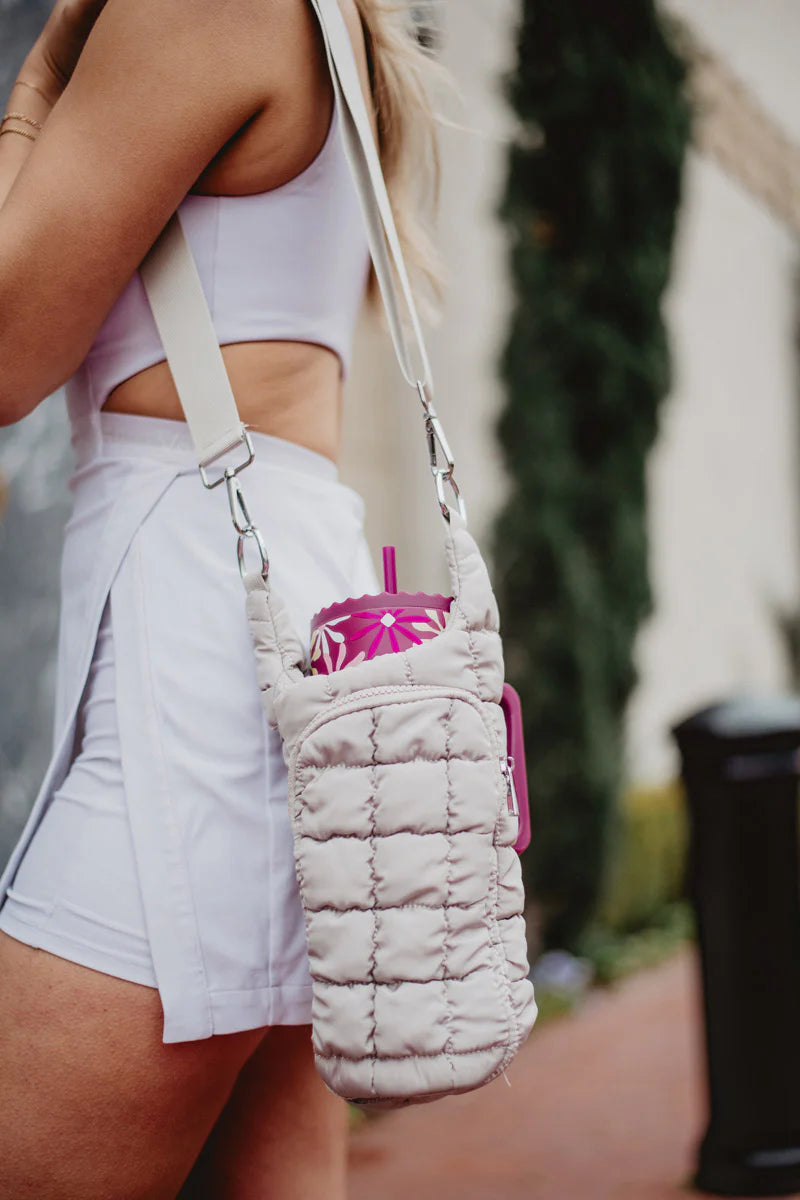 Sand Quilted Tumbler Carrier Bag