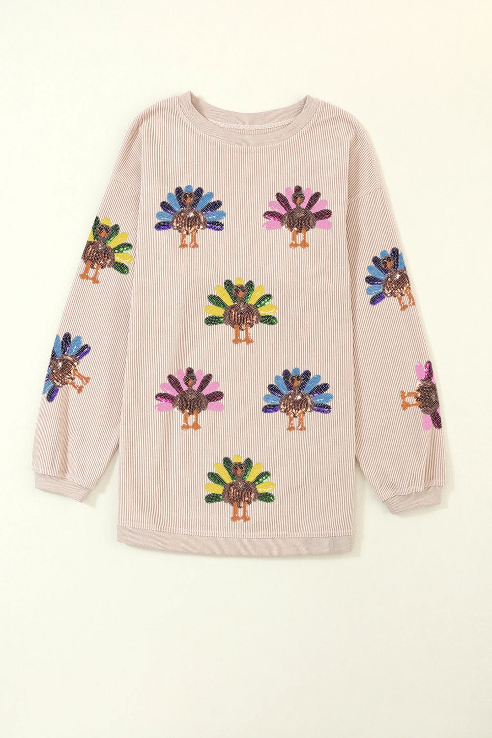 Apricot Turkey Graphic Corded Baggy Sweatshirt