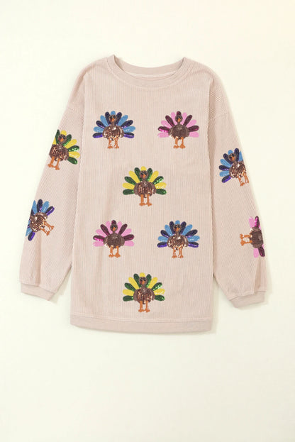 Apricot Turkey Graphic Corded Baggy Sweatshirt