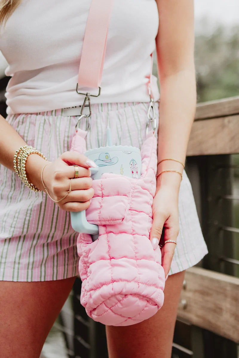 Light Pink Quilted Water Bottle Carrier Bag