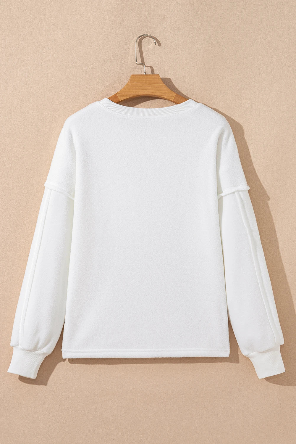 White Exposed Seam Chest Pocket Knit Pullover Sweatshirt