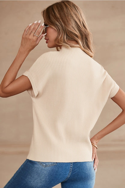 Ldc Patch Pocket Ribbed Knit Short Sleeve Sweater