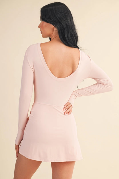 Pink Long Sleeve Wrap Tie Front Dress