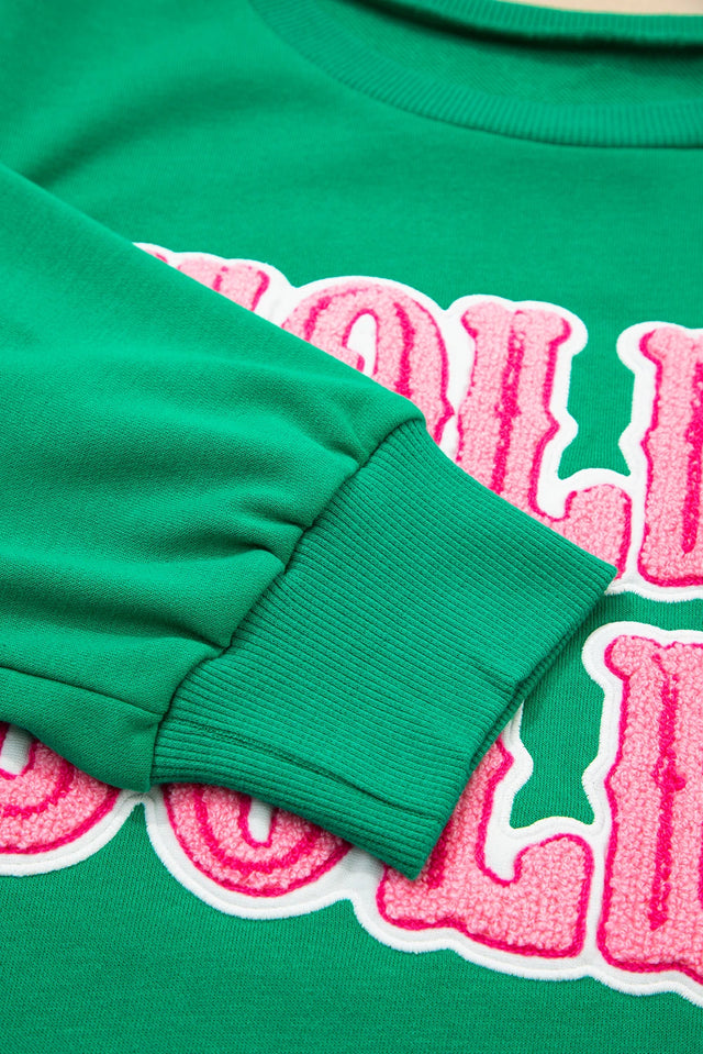 Green HOLLY JOLLY Towel Embroidered Christmas Holiday Sweatshirt