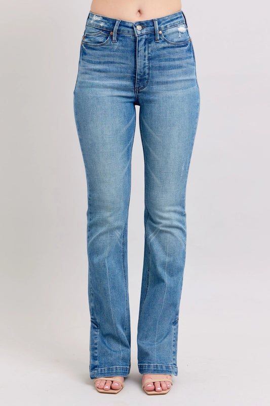 Judy Blue High High Waist Tummy Control Vintage Wash Side Slit Bootcut, Inseam 32"