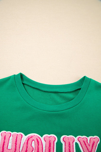 Green HOLLY JOLLY Towel Embroidered Christmas Holiday Sweatshirt