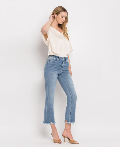High Rise Frayed Hem Crop Flare Jeans