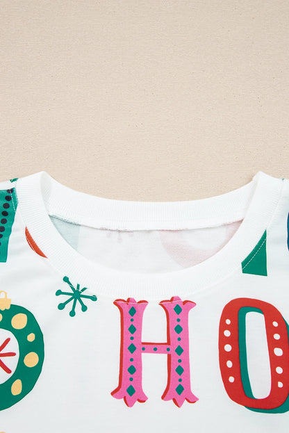 Plus Size Christmas Ho Ho Ho Print Long Sleeve Top and Shorts 2pc Lounge Set