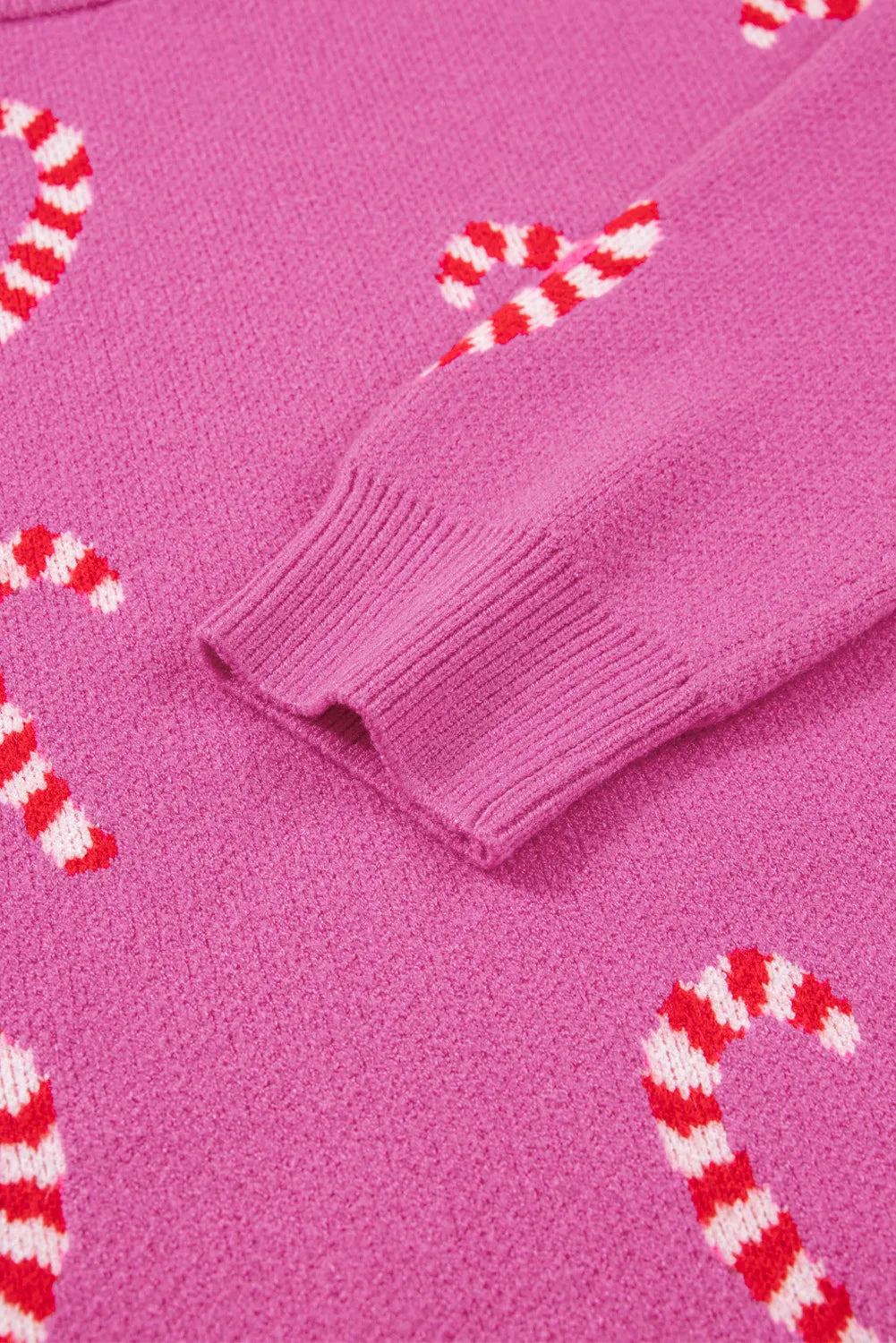 Sachet Pink Christmas Candy Cane Holiday Drop Shoulder Sweater