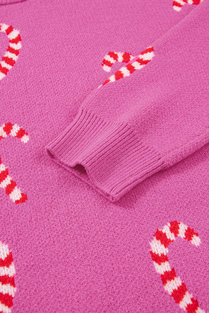 Sachet Pink Christmas Candy Cane Holiday Drop Shoulder Sweater