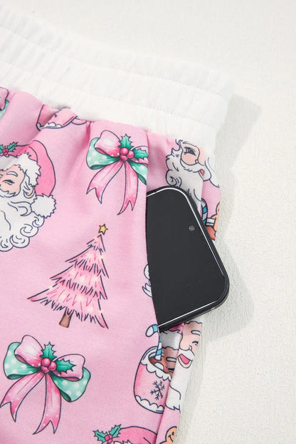 Pink Ho Ho Ho Christmas Fashion Print 2pcs Lounge Short Set
