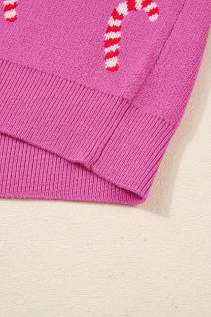 Sachet Pink Christmas Candy Cane Holiday Drop Shoulder Sweater