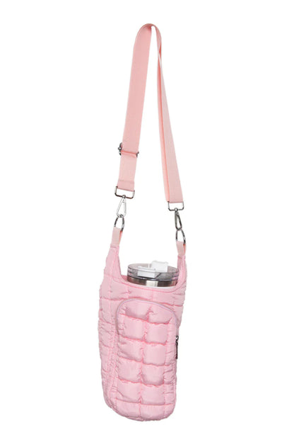 Light Pink Quilted Water Bottle Carrier Bag